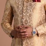 Fawn and Golden Banarasi Brocade Silk Heavy Embroidery Sherwani | Jaipurio